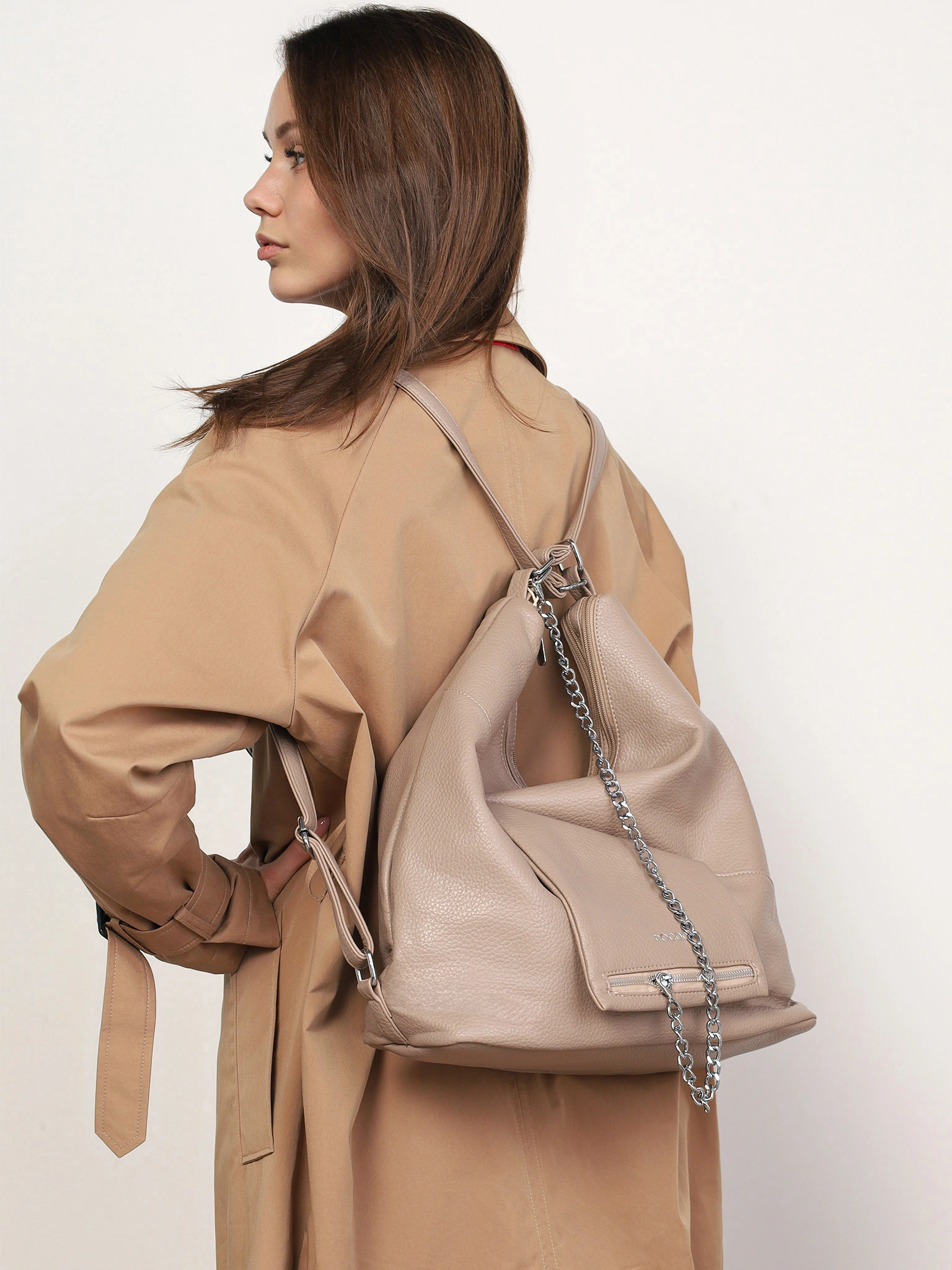 Сумка-шоппер  с регулируемыми ручками, откидным карманом и цепочкой в ассортименте